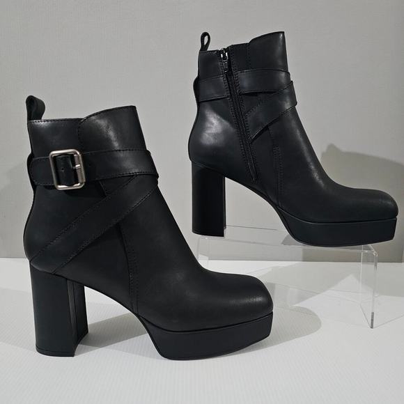 Jeffrey Campbell Amuse Ankle Boot Womens 10 Black Leather Platform High Heel - Picture 3 of 16
